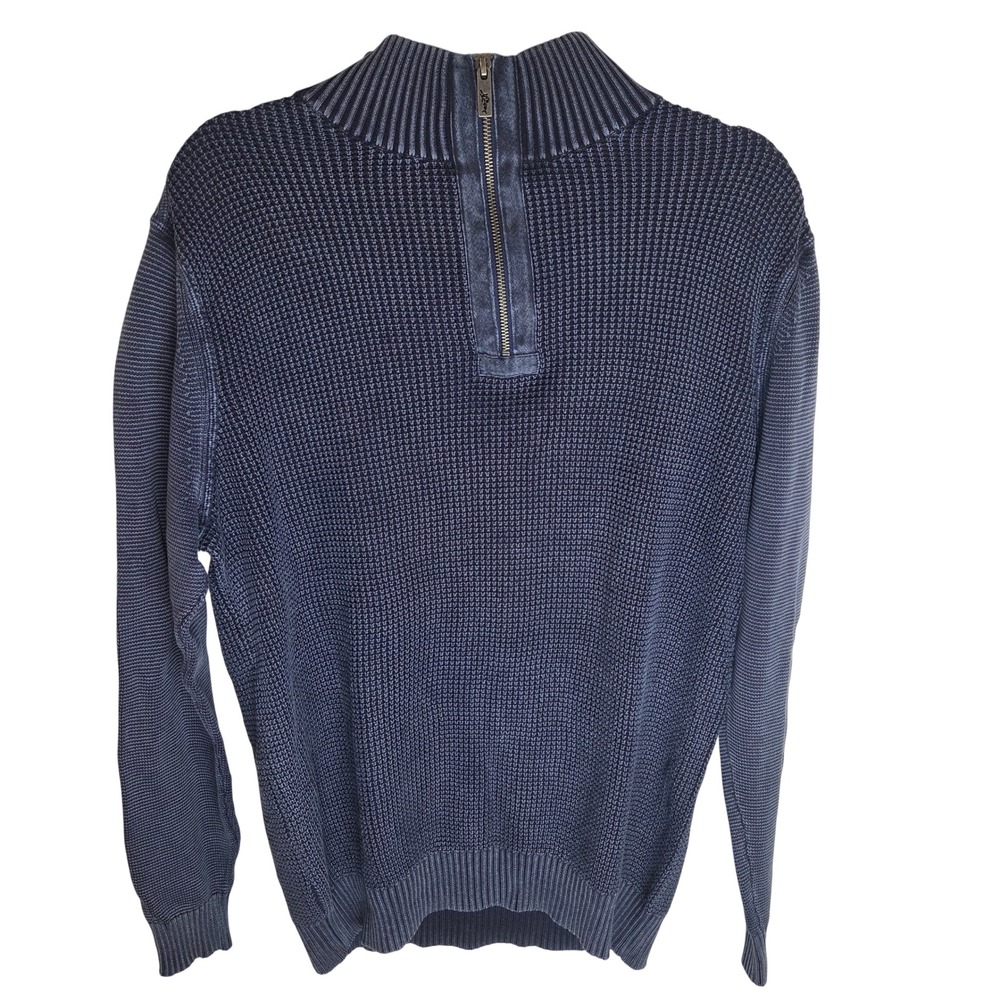Tommy Bahama‎ Mens Half Zip Sweater Navy Blue Waffle Knit Pullover Large